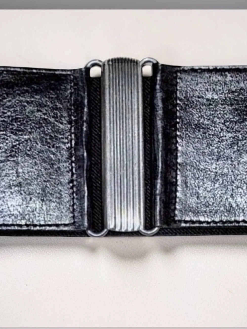 Iris Setlakwe Wide Waist Belt | Black Leather | Elastic | Silver Clasp | Size 4